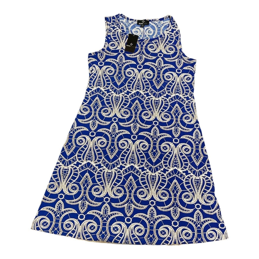 Ronni Nicole Woman's‎ Shift Dress Size M Cobalt White Floral Sleeveless